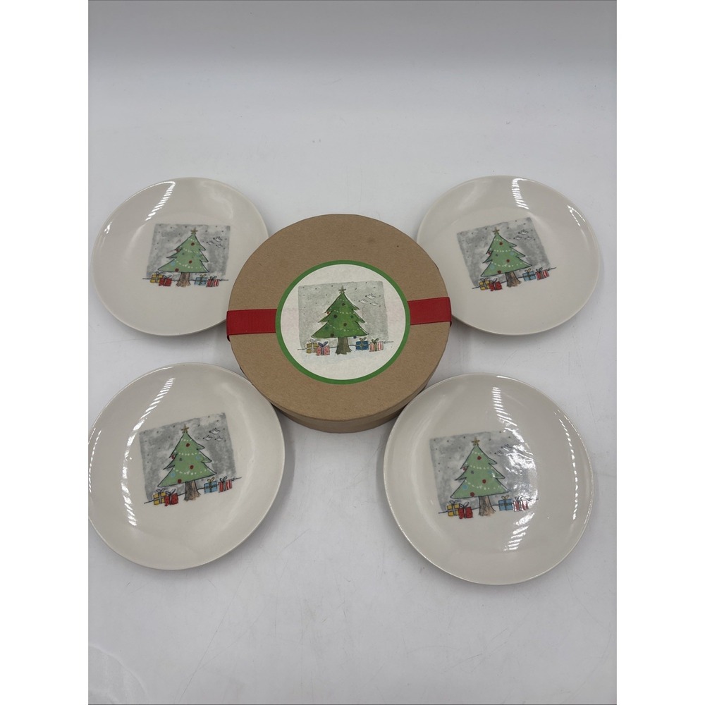 Rae Dunn oh Christmas tree 6" Plates Set Of 4 W/box Xmas table decor ware gift